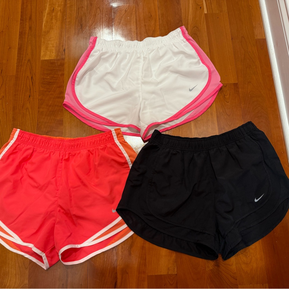 Nike Women's Athletic Shorts - Black, White, and Pink/Orange